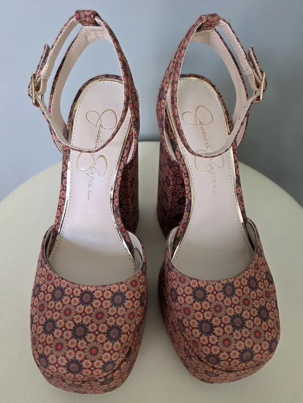 Jessica Simpson Skilla Floral Platform Pumps, Boho Geometric Print, Size 7.5 NEW